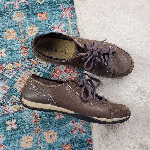 L.L. Bean Leather Lace Up Sneakers Womens US 8.0 Medium Brown